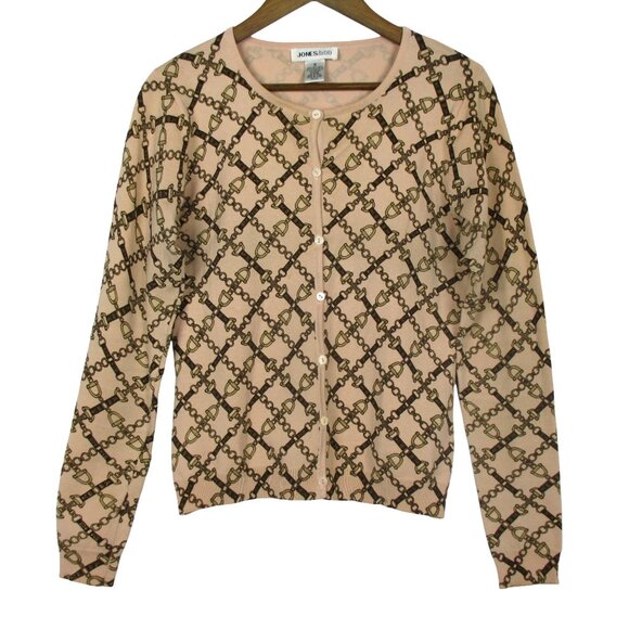 Jones New York Cardigan Silk Blend Sze S Equestrian Bridle Pattern Old Money - Picture 1 of 6